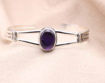 Amethyst Bracelet, Amethyst Cuff Bracelet, Sterling Amethyst, Silver Cuff Bracelet, February Birthstone, Sterling Silver 925, #1081