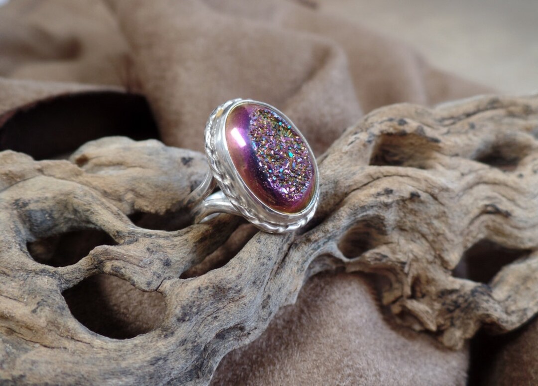 Druzy Quartz Ring, Sterling Silver Druzy Quartz Ring, Druzy Quartz