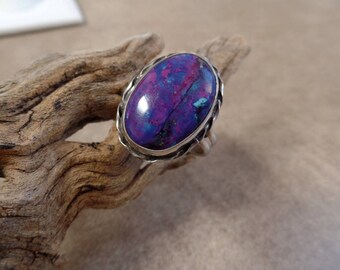 Purple Turquoise Ring, Purple Turquoise Silver Jewelry Purple Turquoise Stone 925 Sterling Silver Turquoise Ring cabochon rings 1230