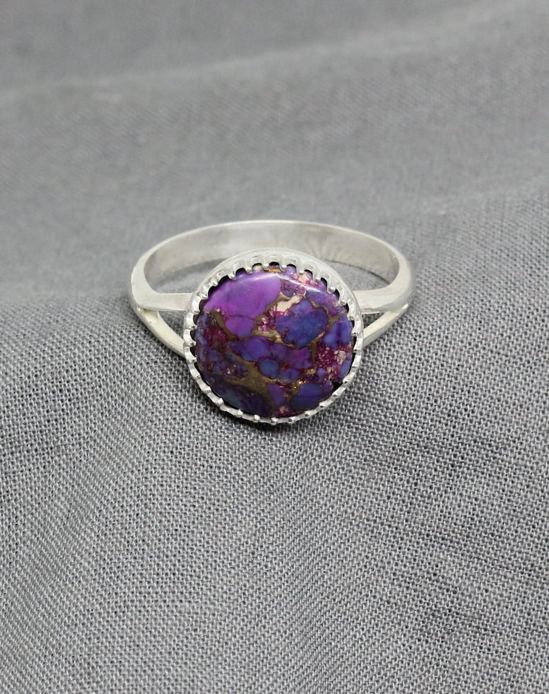 Ladies Purple Turquoise Sterling Silver Handmade Ring Under 50 Dollars #2209 Gift For Her 925 Silver Purple Turquoise Ring