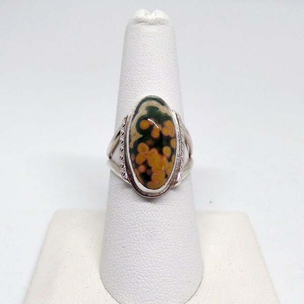 Ocean Jasper Ring, Size 8, Ladies Jasper Ring, Sterling Silver Jasper Ring, 925, Under 100, Gift For Her, Silver Jasper Ring, 1642