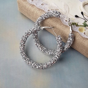 Iced out earrings large Small crystal hoop earrings Sparkly rhinestone earrings Elegant bridal earrings Oversized Bridesmaid earrings set