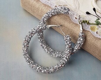 Iced out earrings large Small crystal hoop earrings Sparkly rhinestone earrings Elegant bridal earrings Oversized Bridesmaid earrings set