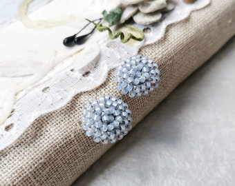 Dusty blue wedding bridesmaid stud earrings Light blue bridal earrings set Slate blue beaded post earrings Powder blue button earrings