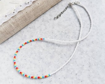 White seed bead choker, rainbow necklace, simple choker, chakra choker LGBTQ Subtle Pride jewelry Bisexual Asexual Queer beaded choker