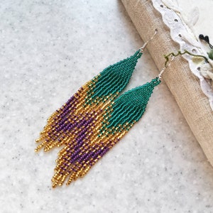 Perlen Ohrringe Karneval lange Lila Grün Gold Fransen Ohrringe Festliche baumeln Samen Perle Ohrringe Perlen Schmuck Geschenk für Frauen
