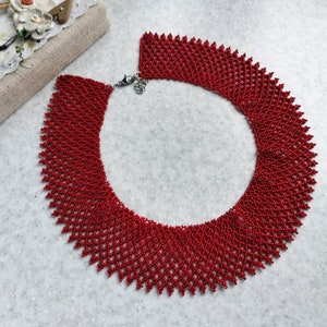 Burgundy classic wedding necklace Maroon red beaded necklace Handmade seed bead wide dark wine necklace Bordeaux jewelry