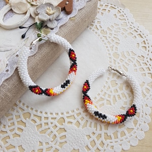 Colorful beaded hoop earrings Large seed bead hoops 2 inch Big statement circle earrings Geometric bright earrings for women