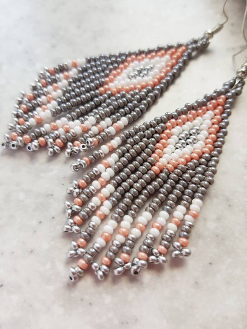 Blush tassel earrings Seed bead fringe earrings Beaded Etsy
