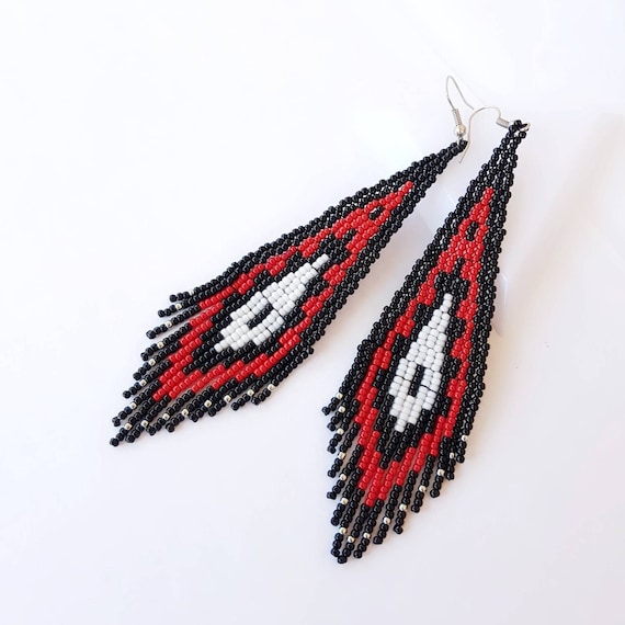 Rot Schwarz Weiß Peyote Ohrringe Lang Samenkorn Trible Schmuck Statement Frauen Ohrringe Boho Hippie Gypsy Ohrringe - 