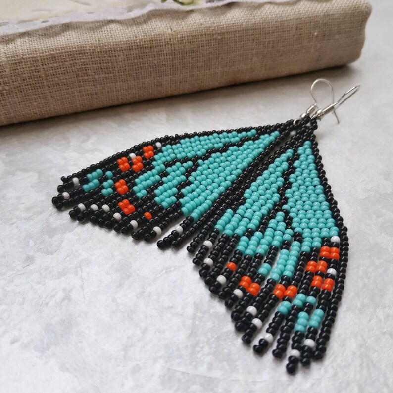Large Turquoise Butterfly Earrings Monarch Butterfly Beaded Etsy