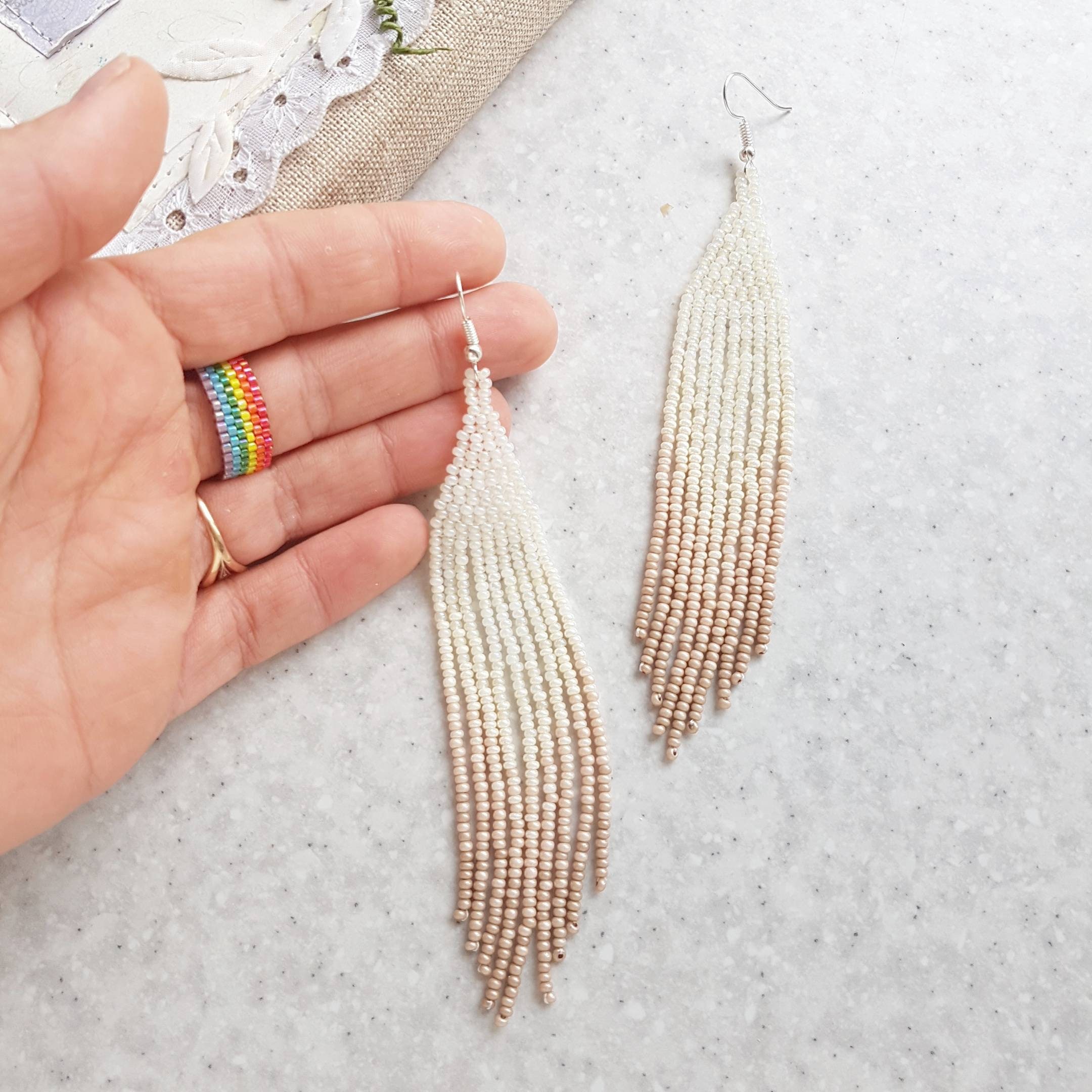 Beaded Fringe Dangle Earrings