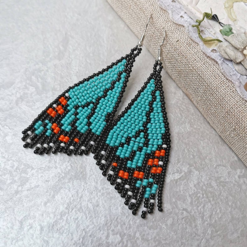Large Turquoise Butterfly Earrings Monarch Butterfly Beaded Etsy