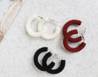 Small beaded hoop earrings Wedding bridesmaid circle earrings Seed bead crochet earrings Beadwork jewelry Ukraine seller shop small business