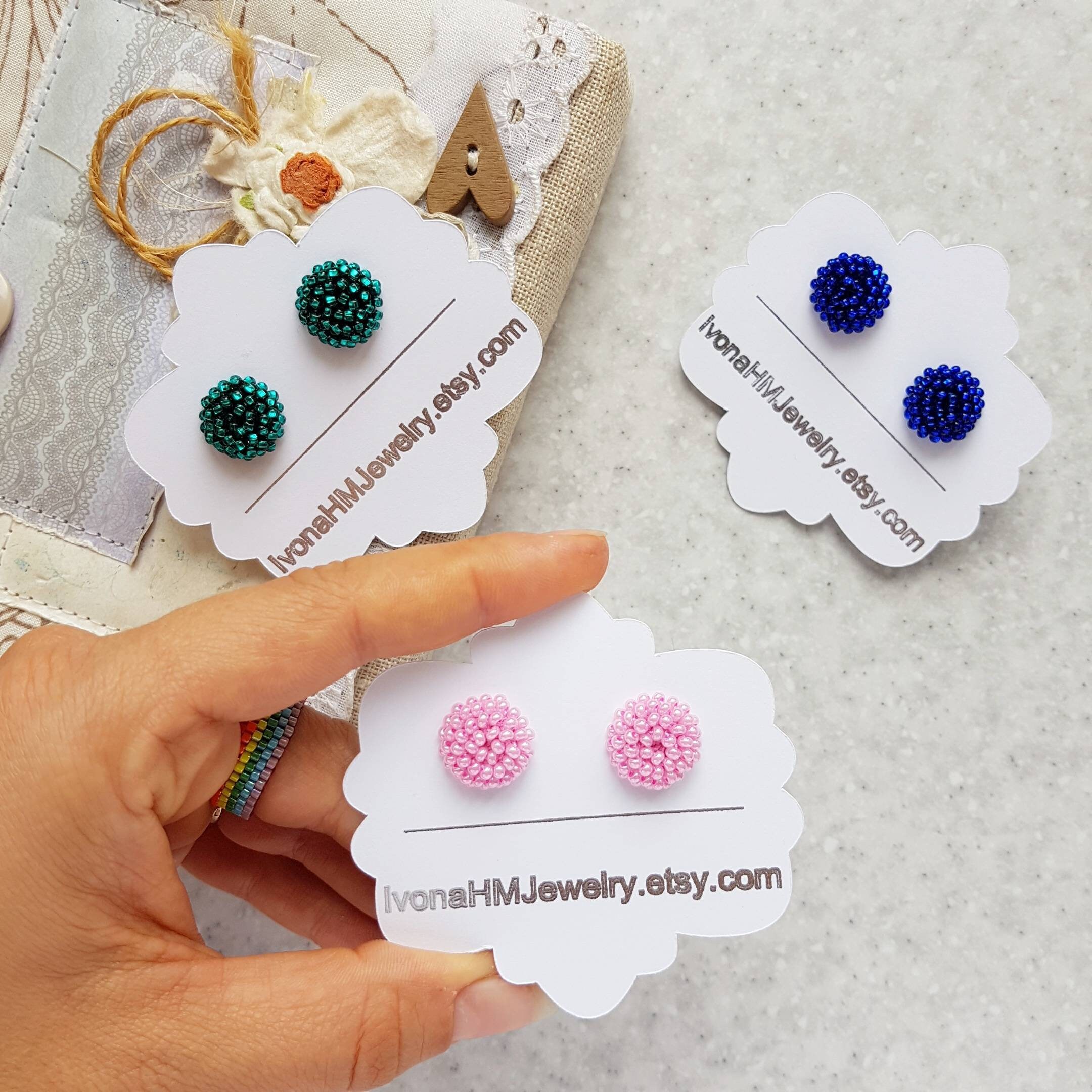 Preppy stud earrings Small beaded stud earrings Emerald green Etsy