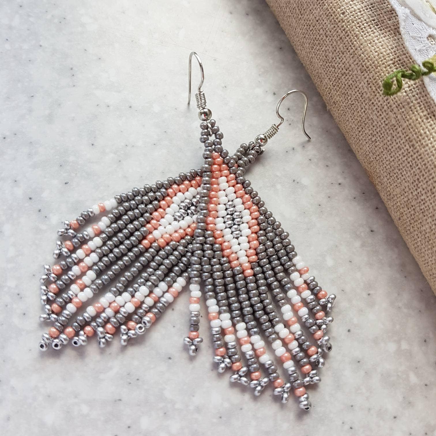 Blush tassel earrings Seed bead fringe earrings Beaded Etsy