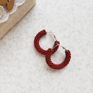 Small beaded hoop earrings Wedding bridesmaid circle earrings Seed bead crochet earrings Beadwork jewelry Ukraine seller shop small business image 6