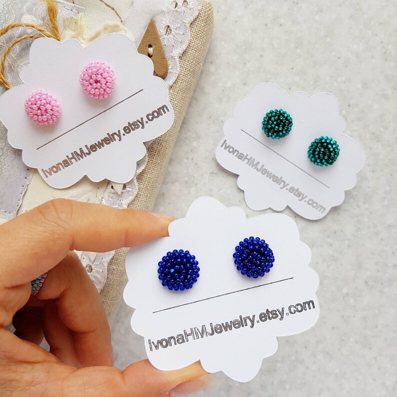 Preppy stud earrings Small beaded stud earrings Emerald green Etsy