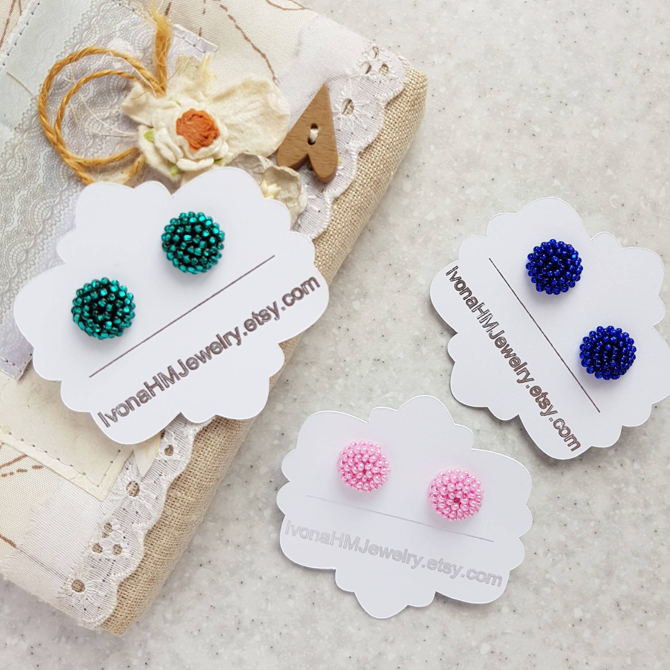 Preppy stud earrings Small beaded stud earrings Emerald green Etsy