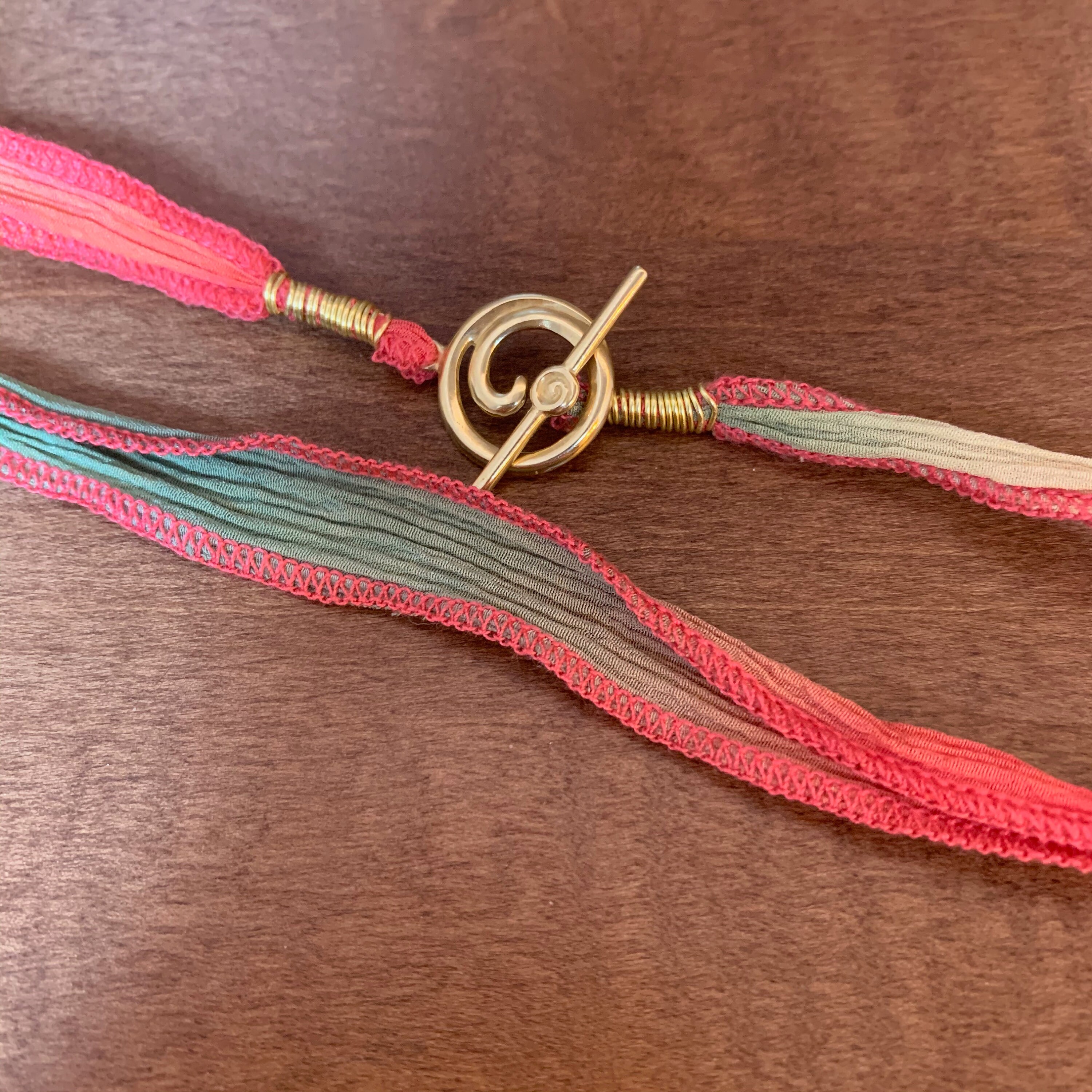 Silk Ribbon Necklace W/ Glass Beads and Brass Accents Etsy