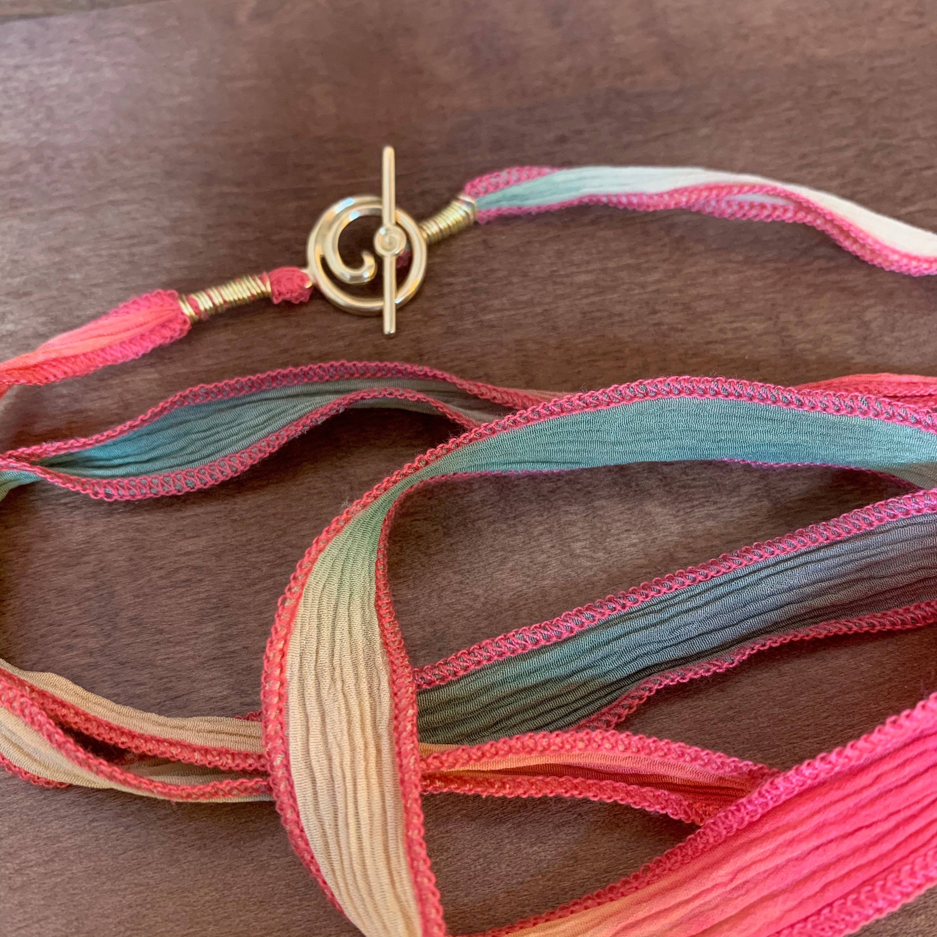 Silk Ribbon Necklace W/ Glass Beads and Brass Accents Etsy