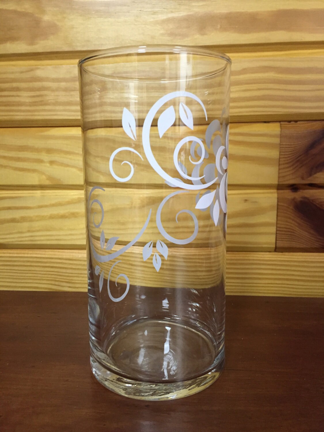 Glass Flower Vase w/ Vinyl Flowers Applied