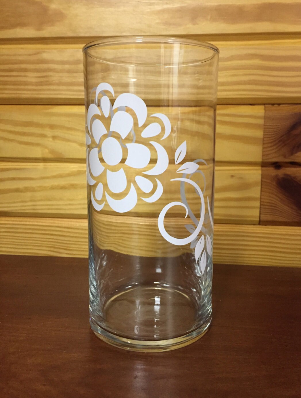 Glass Flower Vase w/ Vinyl Flowers Applied