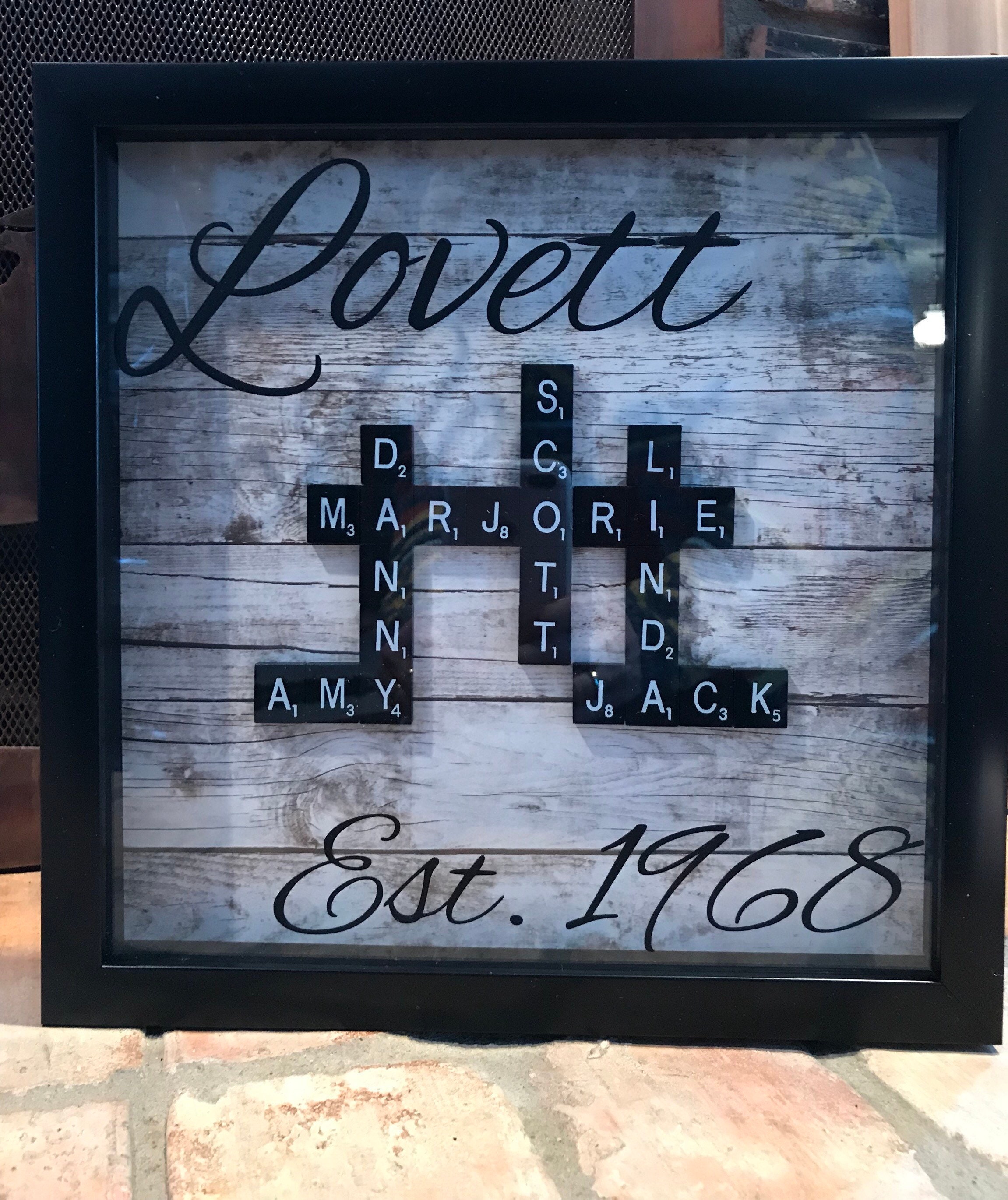 Custom Order Personalized Family Shadowbox Frame Letter Tiles Black