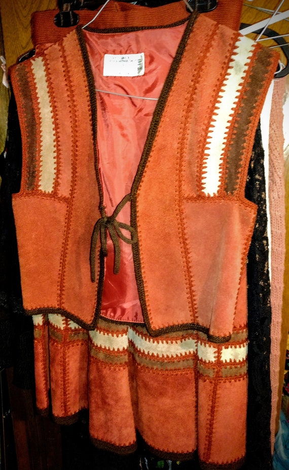 Vintage 70's Leather Vest & Skirt