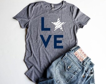 Star Shirt LOVE Junior Fitted Dallas Shirt Women Cowboys USA T Shirt Fourth of July Shirt Country TShirts Red White Blue 4th of July Shirt