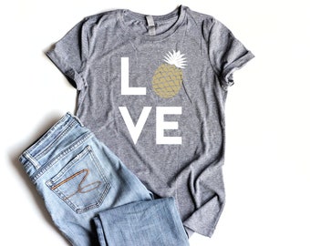 Pineapple LOVE Shirt Junior Fitted Pineapple Party Shirts Bridal Shower Pineapple Birthday Party Shirt Women Gold Pineapple Summer Shirt