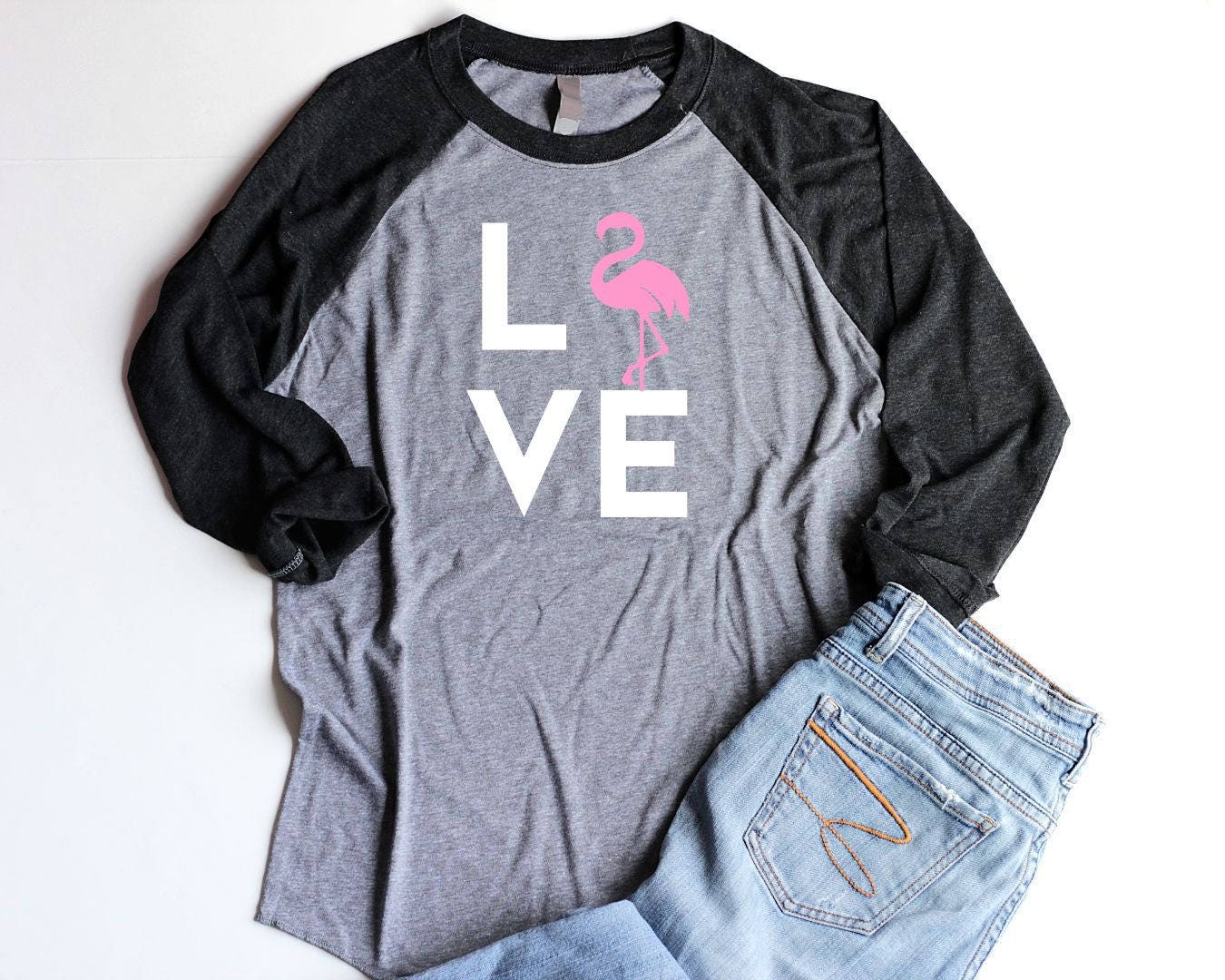 Flamingo Baseball Shirt LOVE Unisex 