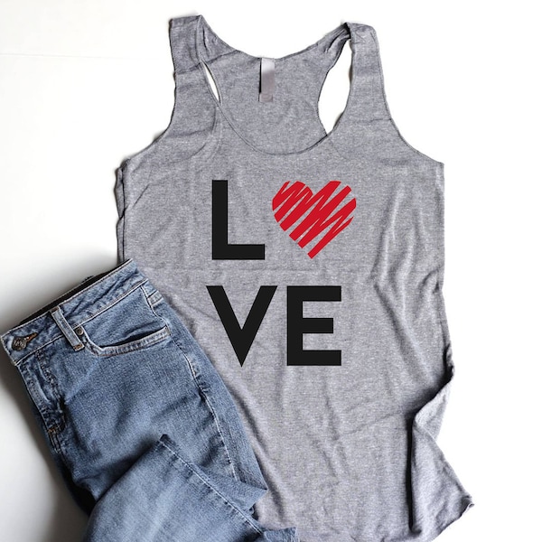 Heart Love Tank Tops for Women Heart Tanks Valentine Gift Love Valentine Heart Shirt Cute Workout Tank Top Barre Tanks