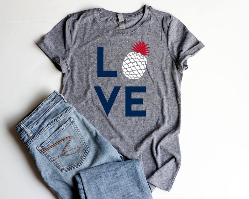 4th of July Shirts Pineapple Shirt LOVE Junior Fitted Shirts Red White