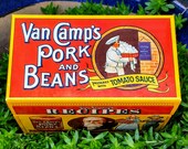 Vintage Van Camp 39 s Recipe Tin Box, Old School Metal Pork Beans Tin, 1986 Stokley Van-Kamp Inc Retro Metal Recipe Organizer Box