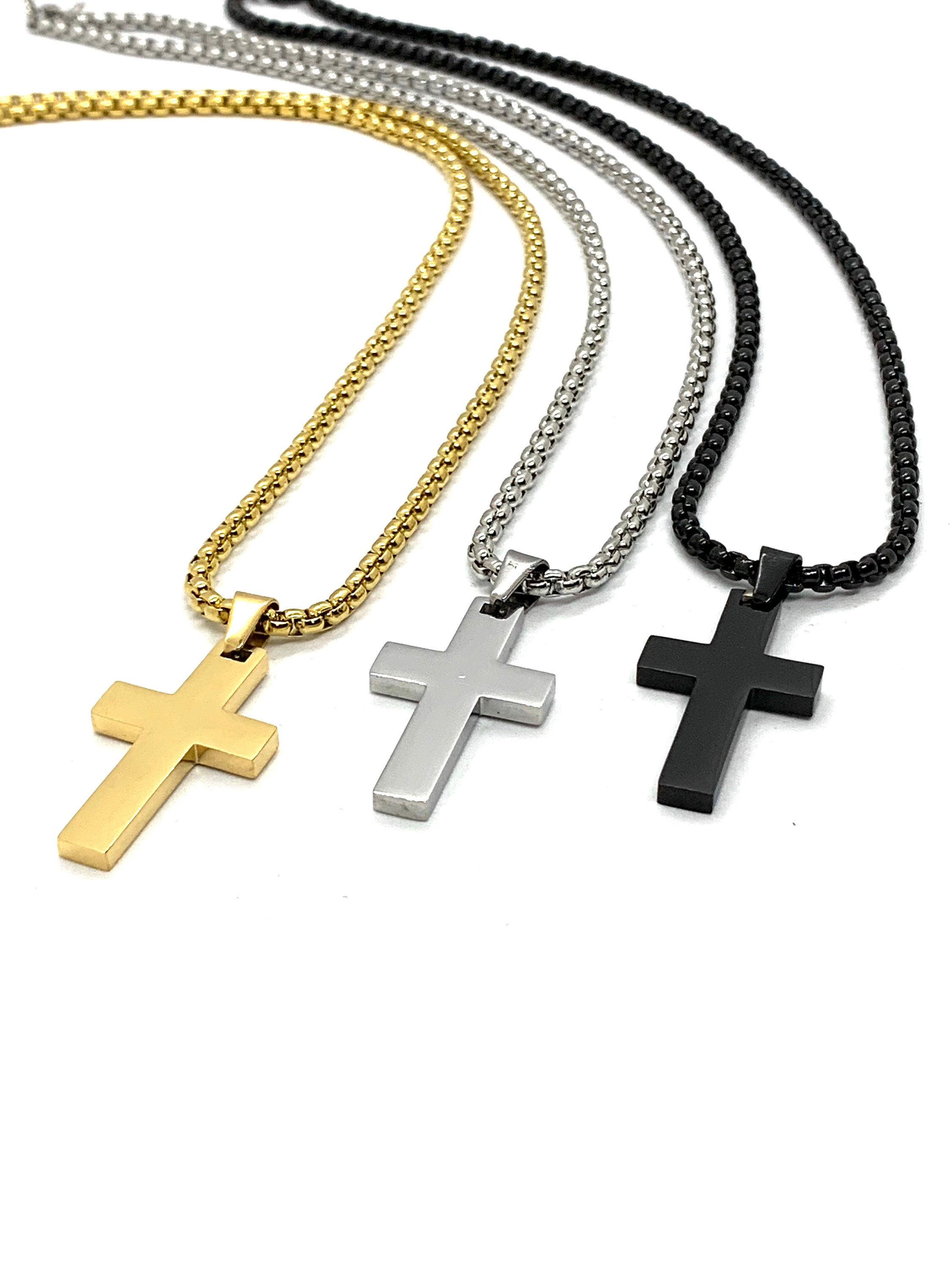 Mens Women Stainless Steel Chain and Cross. Black and Gold Etsy