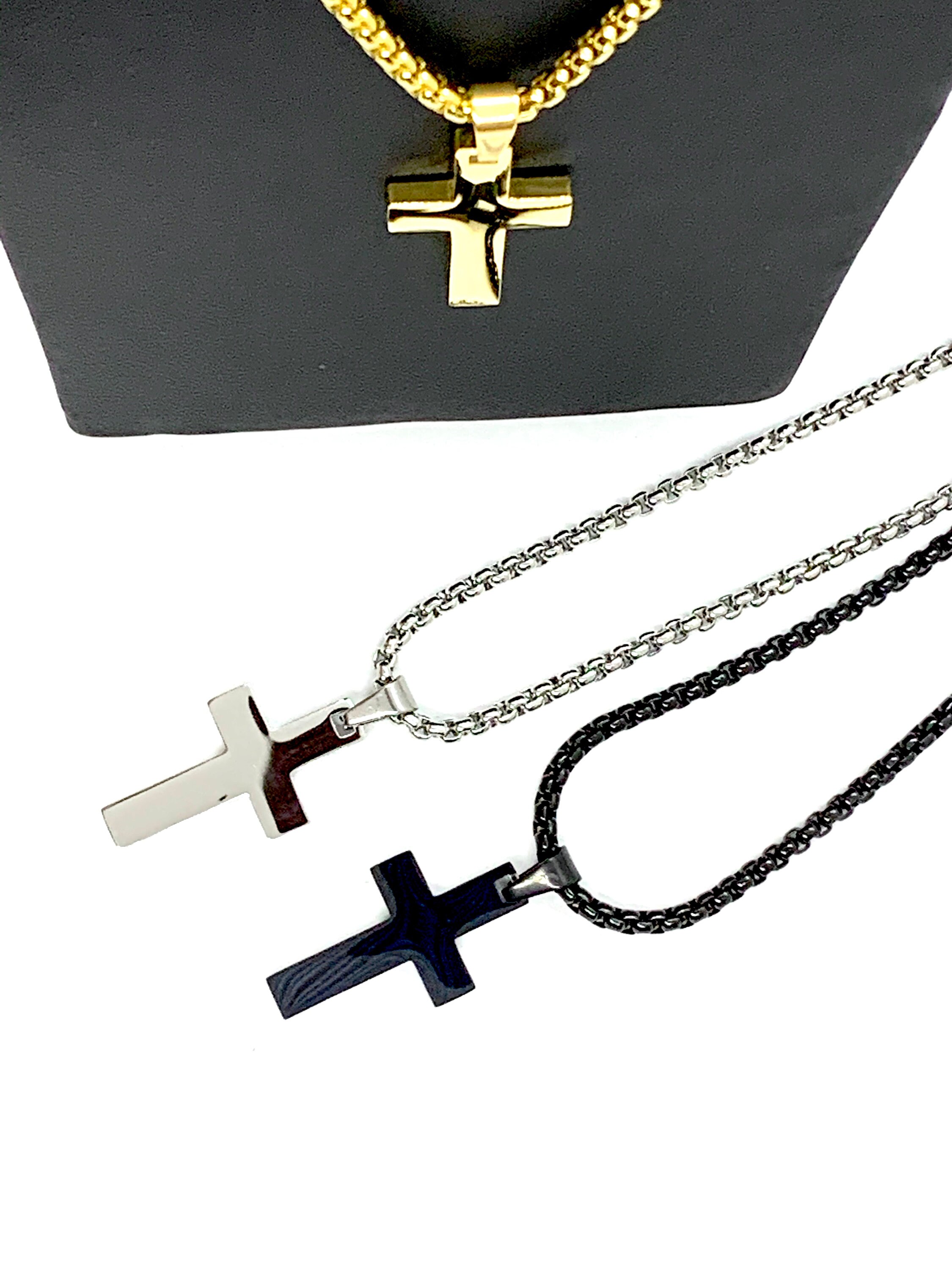Mens Women Stainless Steel Chain and Cross. Black and Gold Etsy