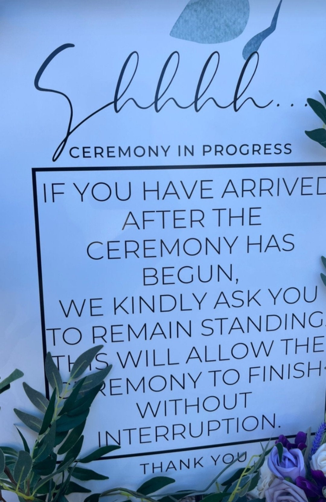 Elegant Wedding Ceremony Late Guests Sign Poster digital Download Only