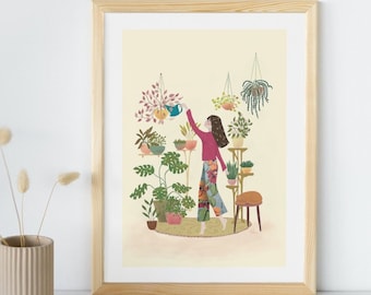 Poster 30*40cm "Watering", print of an original illustration.