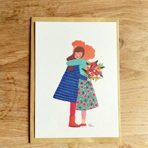 Carte postale réconfortante LE CALIN 2 avec enveloppe kraft