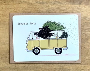 Carte illustrée, A6, "Le van de Noël", illustration originale