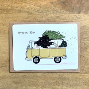 Carte illustrée, A6, "Le van de Noël", illustration originale