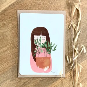 Carte illustrée "La fille à la plante"