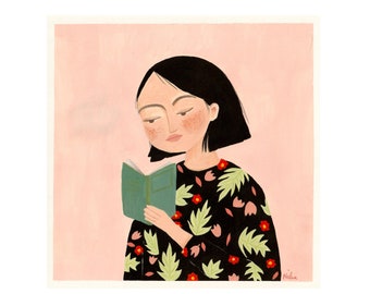 Original illustration, gouache on Canson paper, "The reader"