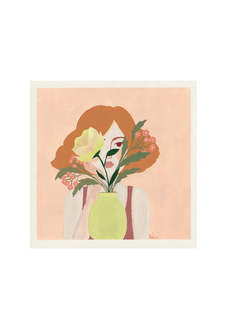 Original illustration, gouache on Canson paper, Behind the vase image 1