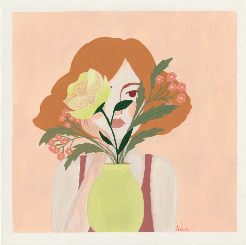 Original illustration, gouache on Canson paper, Behind the vase image 2