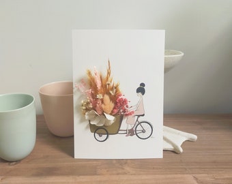 Affichette "A bicyclette", affiche A5 et fleurs séchées.