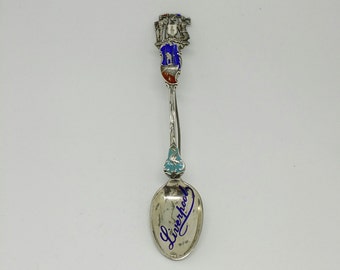 Sterling and Enamel Brooch Collectors Spoon Marked Liverpool in Bowl