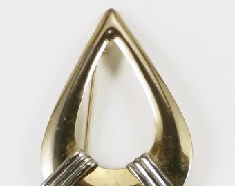 Teardrop Pin with Gold and Silvertone Accents.   Large unmarked brooch.