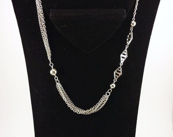 Silvertone Multi Strand Geometric Necklace 1970